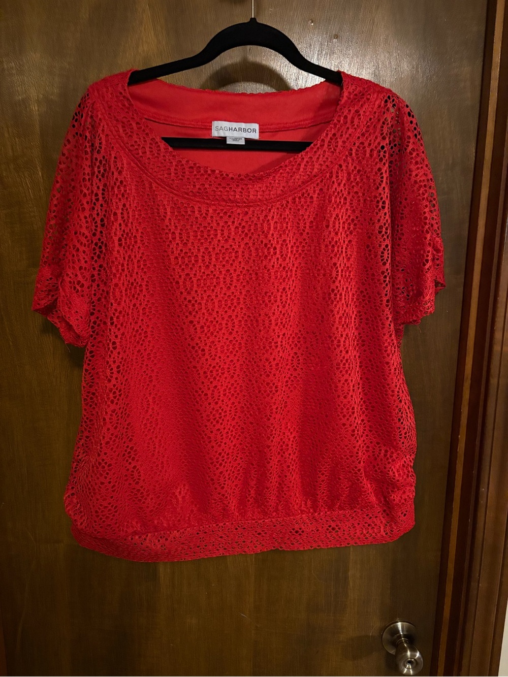 Sag Harbor Red eyelet style Short-Sleeve Top